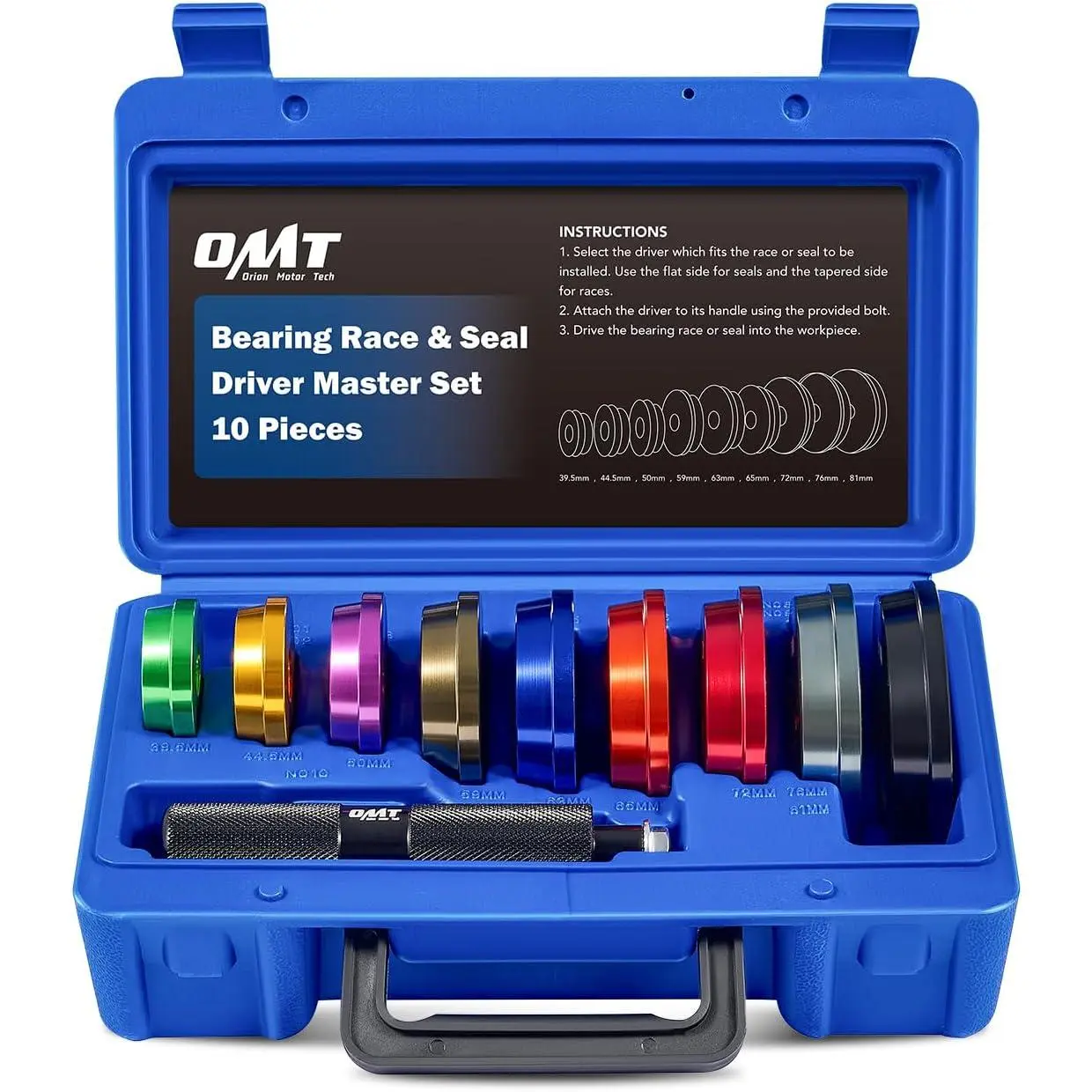 Bearing Press Kit, 10pc Bearing Race and Seal Driver Set with Seal Driver and 9 Bearing Adapters, Seal Installer Bearing Driver Kit for Bearing Installation