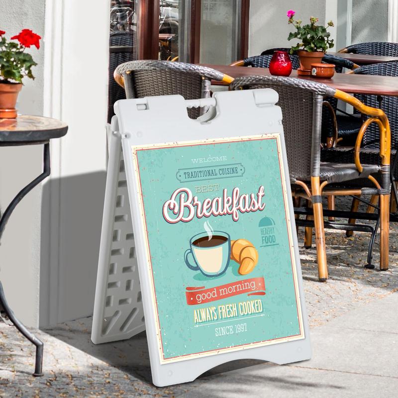 Vinsetto 22” x 28" Plastic Folding A-Frame Sandwich Board Sidewalk Sign with Weighted Tank & Weatherproof Design, White