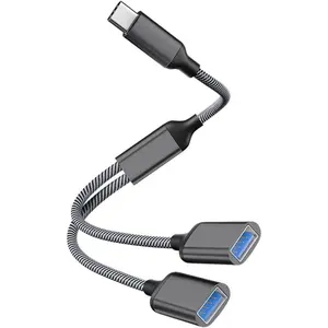 USB C Male to Dual USB Female Adapter, USB Splitter, Type C OTG Adapter, Dual Port Hub, Compatible with  15 Max, MacBook Pro, iPad Air, Surface GO,  One