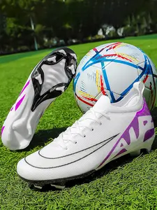 Lace up High Top Football Shoes, Anti-slip Spike Soccer Shoes, Matching Black Football Cleats, Solid Color Outdoor Sports Training Shoes, Men Shoes