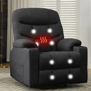 KORSER 360° Swivel Recliner Chairs for Adults, Rocker Chair with Heat and Massage（8 points massage 2 points heating）Comes with side pockets and remote control