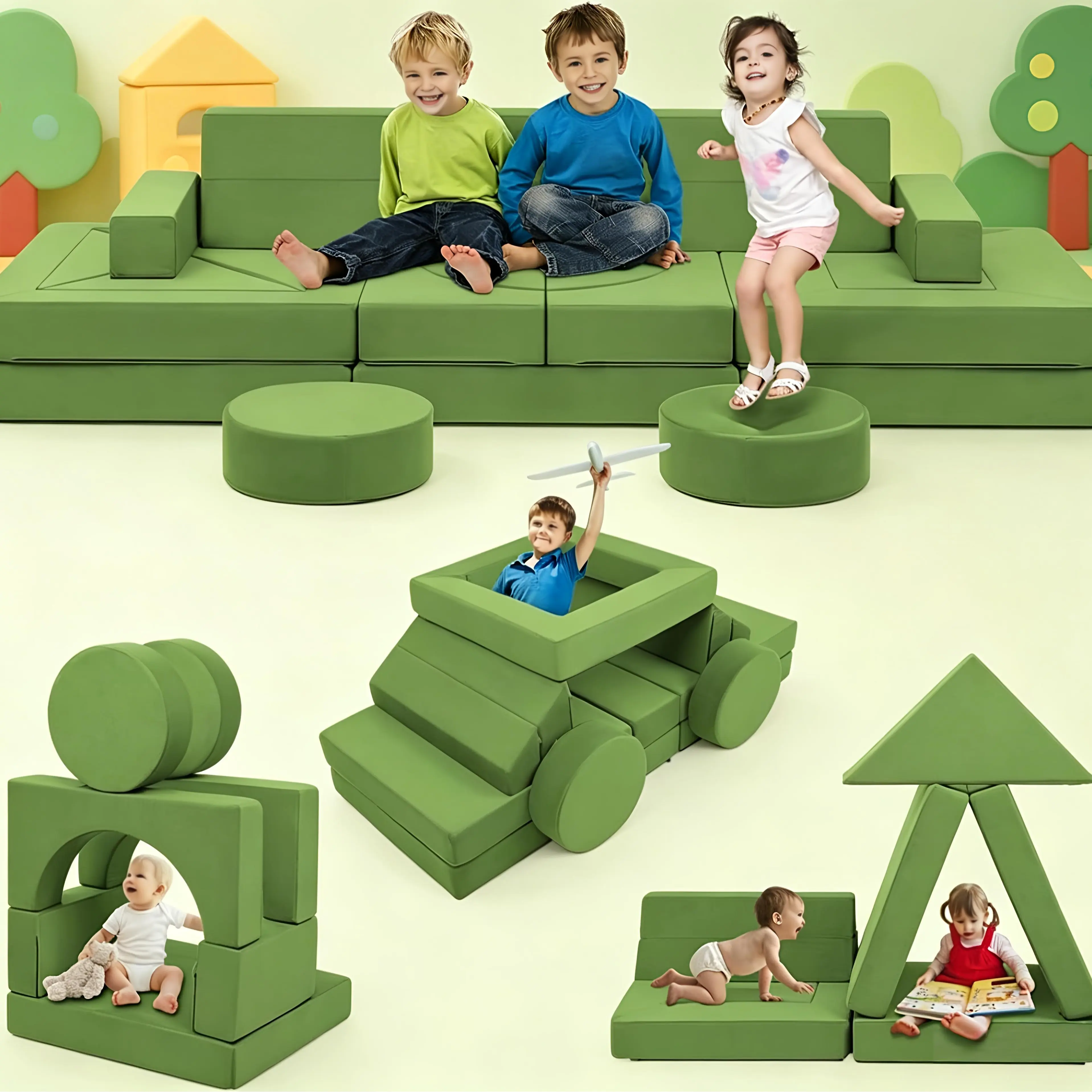 Winzoo 22Pcs Modular Toddler Couch - Fun Furniture with Cushion for Children's Playtime, Versatile Sofa for Playroom, Bedroom, Home Nursery to Inspire Creativity Interior
