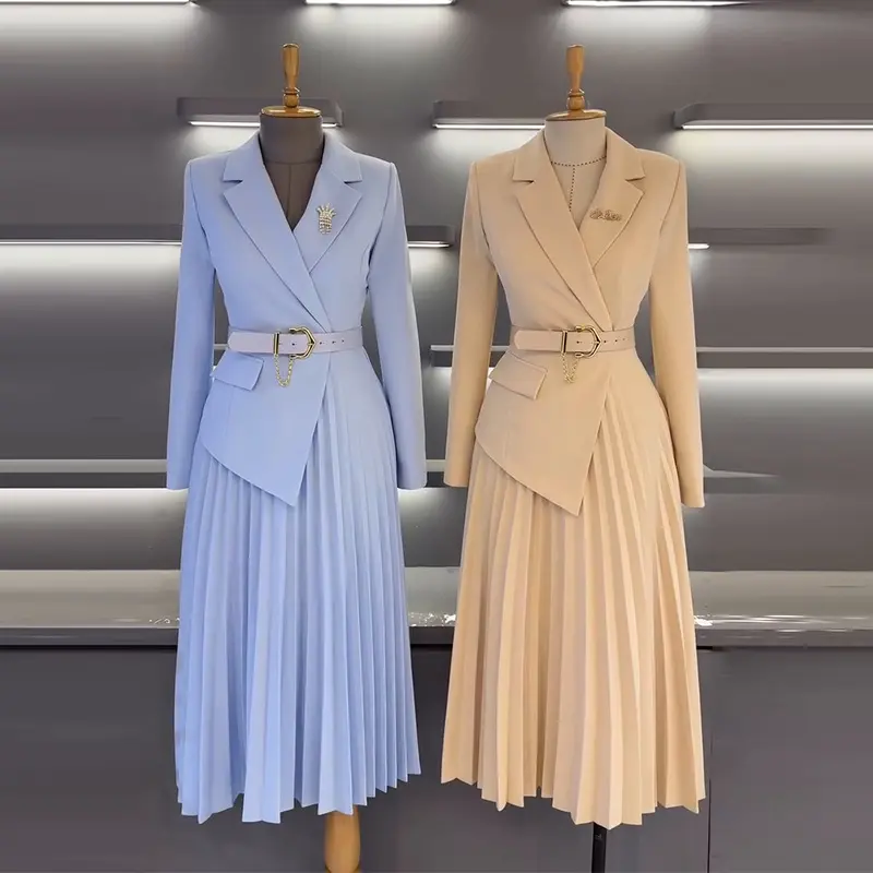 Women's Belted Blazer - Style Pleated Dress Women's Belted Blazer - Style Pleated Dress