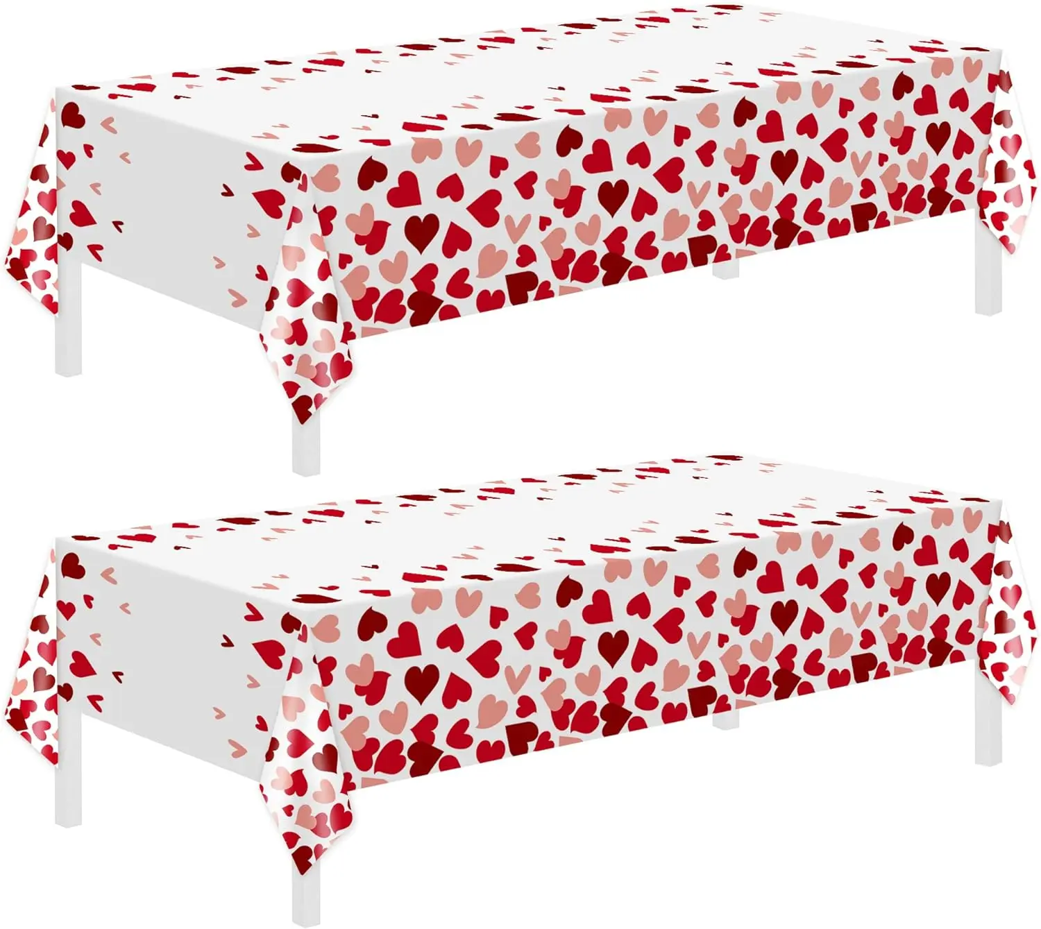2 Pcs Christmas Tablecloth,Valentines Day Tablecloths for Party 54" x 108",Red Heart Table Cover for Rectangle,Disposable Plastic Tablecloth for Anniversary Engagement Wedding,Birthday Decor