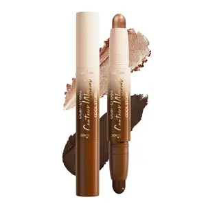 Dual Ended Contour Stick, Black Cocoa + Bronzer Shimmer Cream Concealer Highlighter, Waterproof No Transfer Long-Lasting 2-in-1 Face Contour Bronzer Stick for Daily Makeup 26#