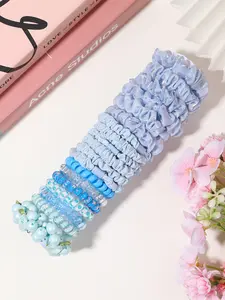 19Pcs Blue Aesthetic Hair Accessories Set, Fashion Hair Ties, Spiral Hair Coils, Ruffle Scrunchies, Beaded Hair Bands, Pack for Everyday Style, Preppy and Trendy Look for Women, Great Ponytail Holders, Cute Gifts idea.