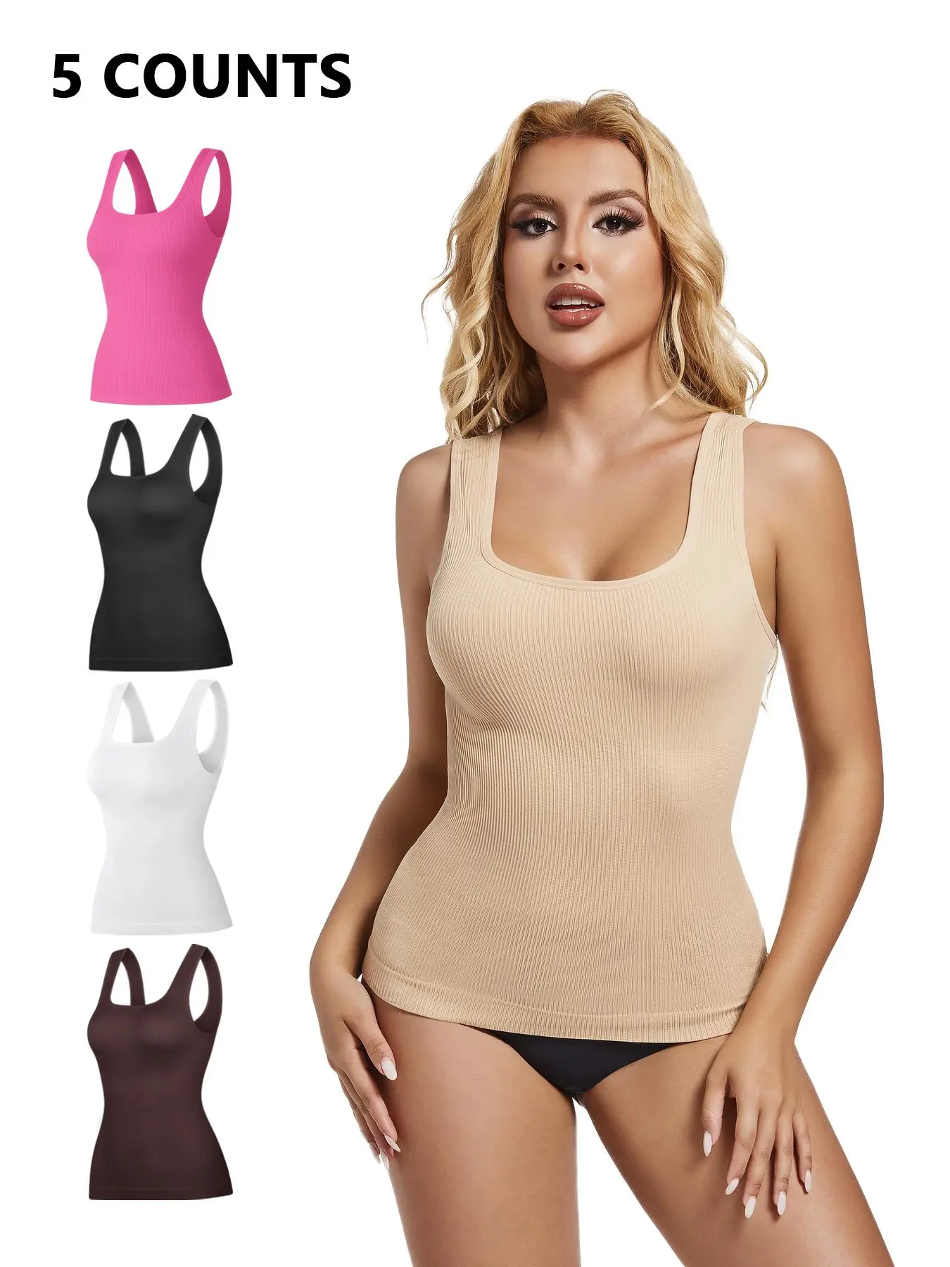 Women's Solid Color Ribbed Shapewear Tank Top, Casual Comfortable Breathable Shaper Vest for Daily Wear, Tummy Control Shapewear for Women, Postpartum Outfits, Clothes