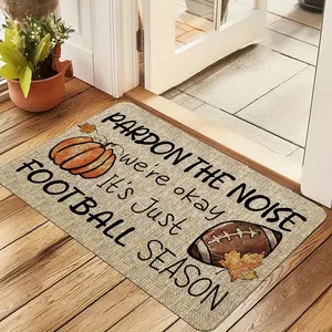Autumn Pumpkin & Rugby Football-Themed Doormat - Non-Slip Washable Polyester Flannel Mat for Home Kitchen Porch - Soft Comfortable Easy to Clean - Ideal for Thanksgiving Decor Seasonal Door Mat|Playful Design|Durable Doormat