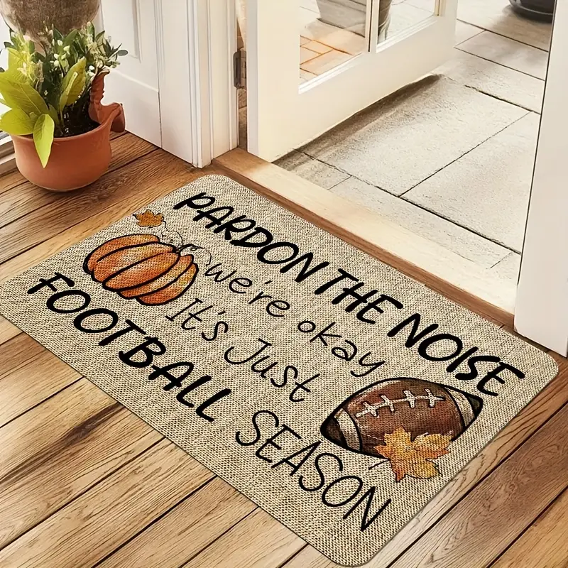 Autumn Pumpkin & Rugby Football-Themed Doormat - Non-Slip Washable Polyester Flannel Mat for Home Kitchen Porch - Soft Comfortable Easy to Clean - Ideal for Thanksgiving Decor Seasonal Door Mat|Playful Design|Durable Doormat