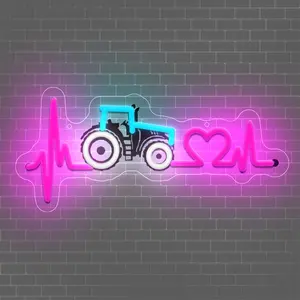 1 PC hanging wall neon light made of acrylic, UV printed home lighting lamp, heartbeat tractor sign, USB powered adjustable light, Acrylic night light, Led Neon Sign, suitable for parties, birthday gifts, Christmas, etc.