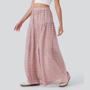 Halara High Waisted Side Pocket Wide Leg Flowy Plaid Casual Pants