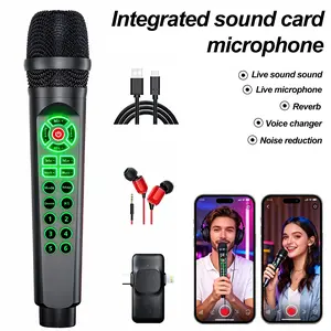 Live Sound Card Device, Integrated Sound Card Microphone, Dual-Function Live Sound Card & Mic, Noise Reduction, Ideal for Podcasts, Recording, Djing, Handheld Sound Card