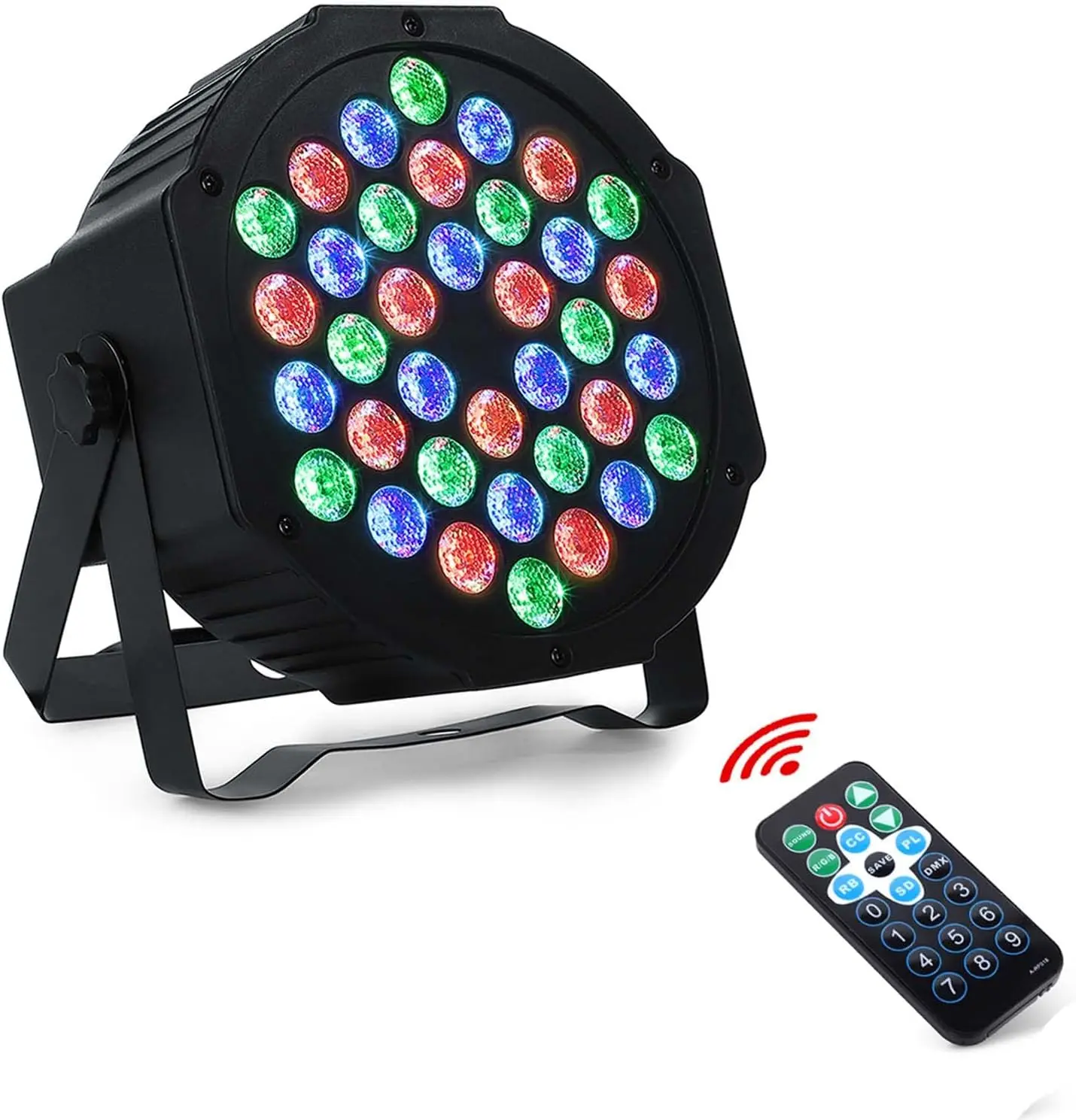 36 LED 1W Color Changing DJ Uplights - 12 Red,12 Green,12 Blue,7 Lighting Modes, Sound Activated, Remote/DMX Control, 30-40 sq m Coverage, 7.5x7.18x4.18 Inches, Club/Sensory Lights for Wedding (Home Improvement,Novelty Lighting)
