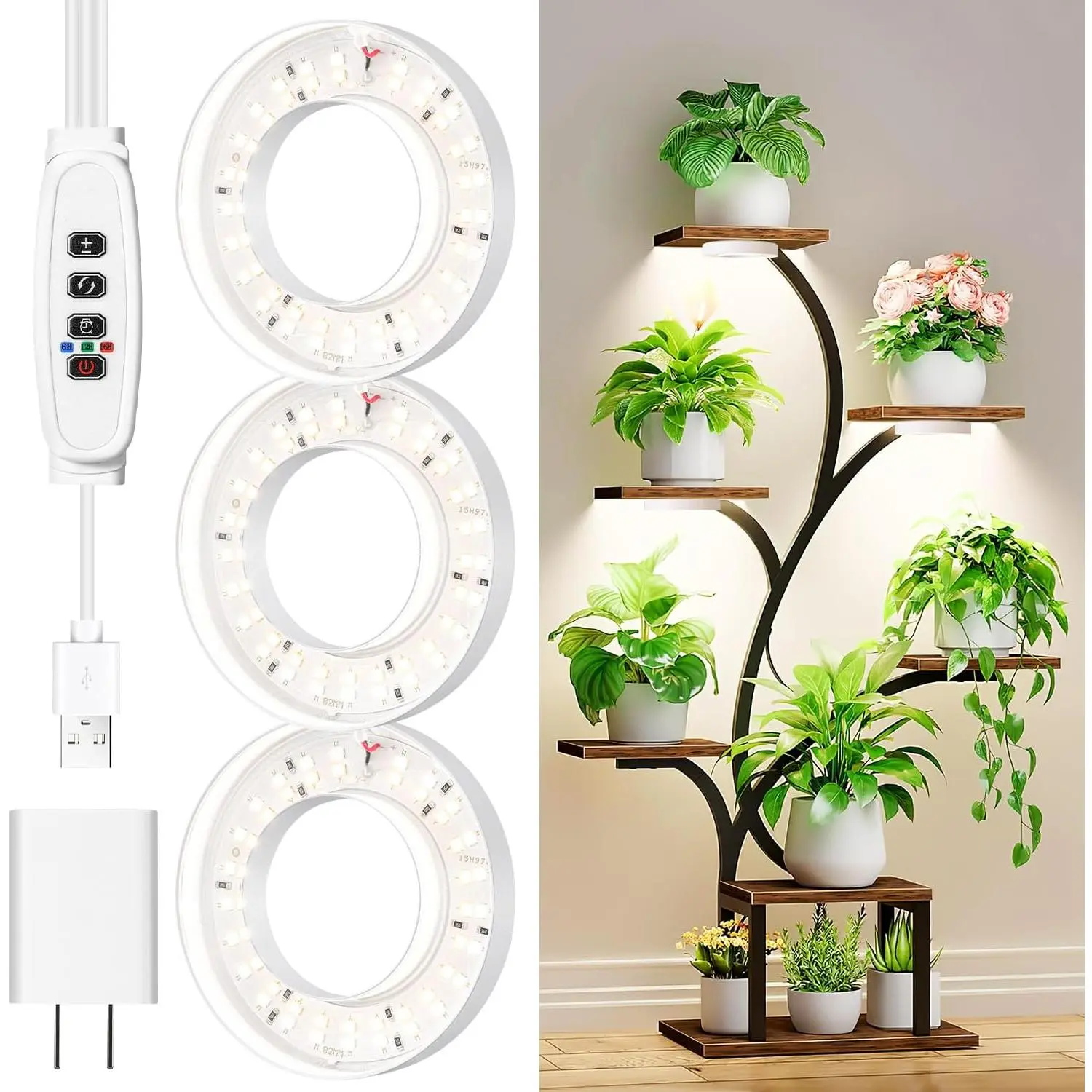 3.54" Ceiling Grow Light for Indoor , Warm&White Full   Light, Growing Lamp with 6/12/16H Auto Timing, 10 Dimmable Brightness Levels for Small , 3Head