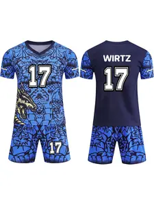 2-piece boys' sporty set with name WIRTZ and number 17, summer soccer uniform, refreshing dragon pattern printed jersey, trendy short-sleeved and shorts set
