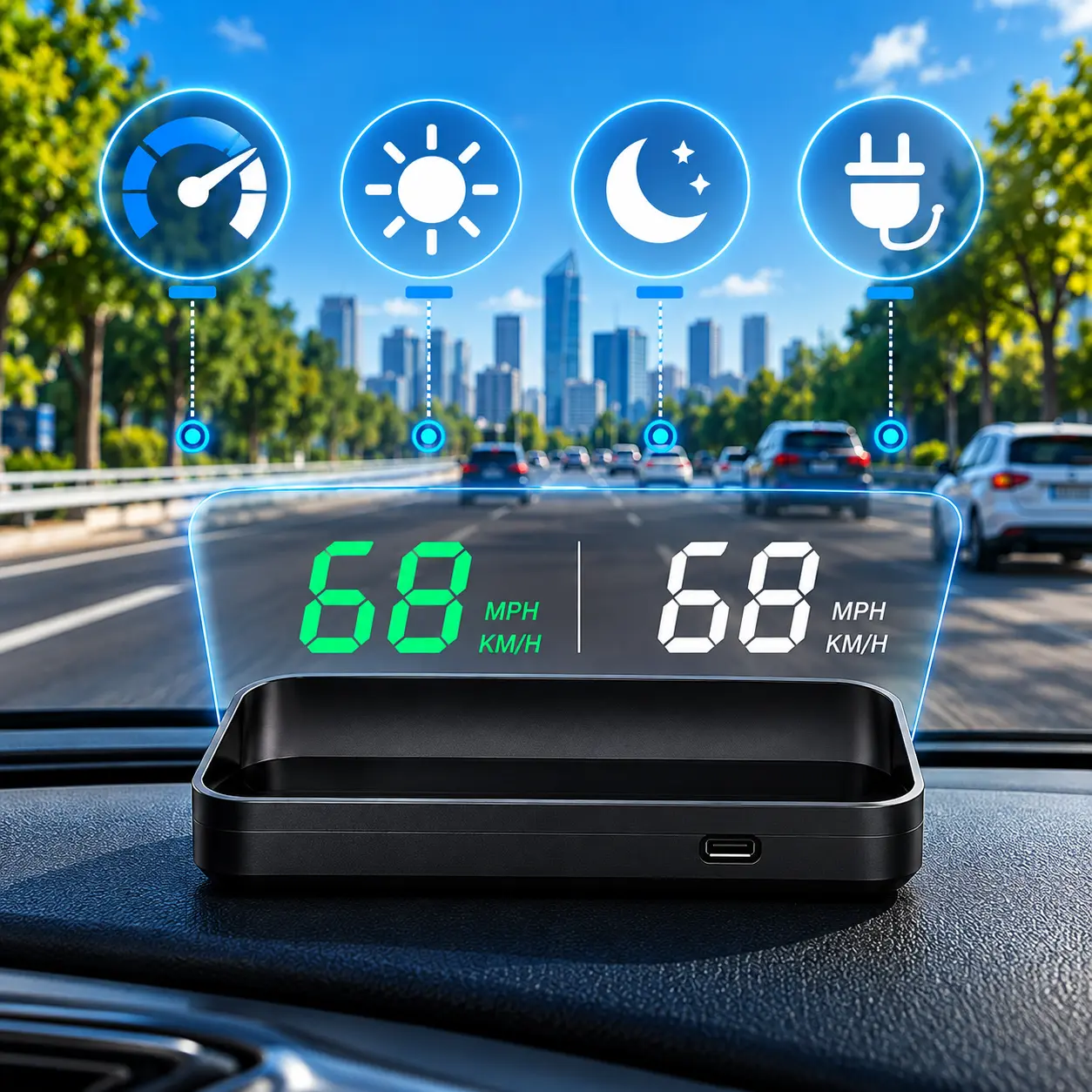 GPS HUD Speedometer for Cars, Trucks & SUVs - USB-Powered Head-Up Display with Large Digital MPH/KM/H Readout, Dashboard Sunshade, Easy Installation Automotive Electronic Accessory, Cars/Suvs/Trucks