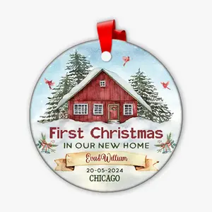 First Christmas In Our New Home Personalized Ornament Circle Ornament sublimation ornaments