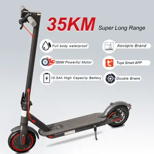 【F】AOVOPRO  ES80 Electric Scooter - 8.5-inch Solid Tires, 350W Motor, Up to 22 Miles Range, 19 MPH Speed, Portable Folding Commuter Scooter, Dual Braking System, and App-Controlled Electric Scooter with 10.5Ah High Capacity Battery.