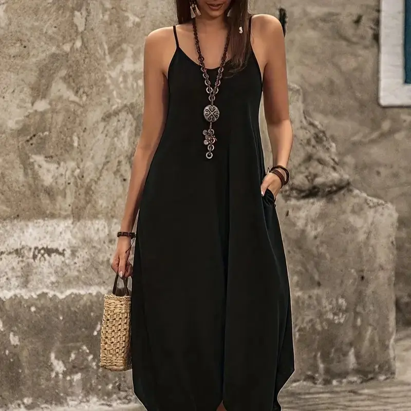 Women's Minimalist Asymmetrical Hem Spaghetti Strap Camisole Dress - Medium Length, Comfortable Fabric, Tropical Island Holiday Style, Elegant Feminine Casual Beach Summer Prom Outfit - TikTok Shop Women's Minimalist Asymmetrical Hem Spaghetti Strap Camisole Dress - Medium Length, Comfortable Fabric, Tropical Island Holiday Style, Elegant Feminine Casual Beach Summer Prom Outfit - TikTok Shop