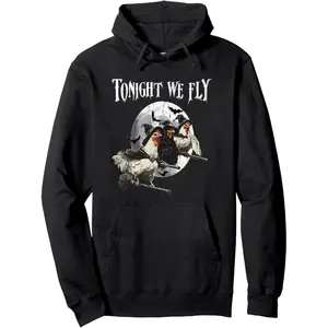 Tonight We Fly, Feeling Witchy, Funny Halloween Chicken Hoodie Menswear Sweatshirts Tops Long Sleeve sweatshirts winter outfits comfort hoodies