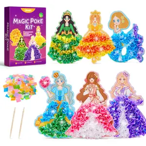 Leven Magic Poke Art Kit – 10-Piece DIY Flower Press Craft for Kids 4–10, Mess-Free Creative Gift for Girls, Princess & Animal Themes, Perfect for Birthdays & Christmas
