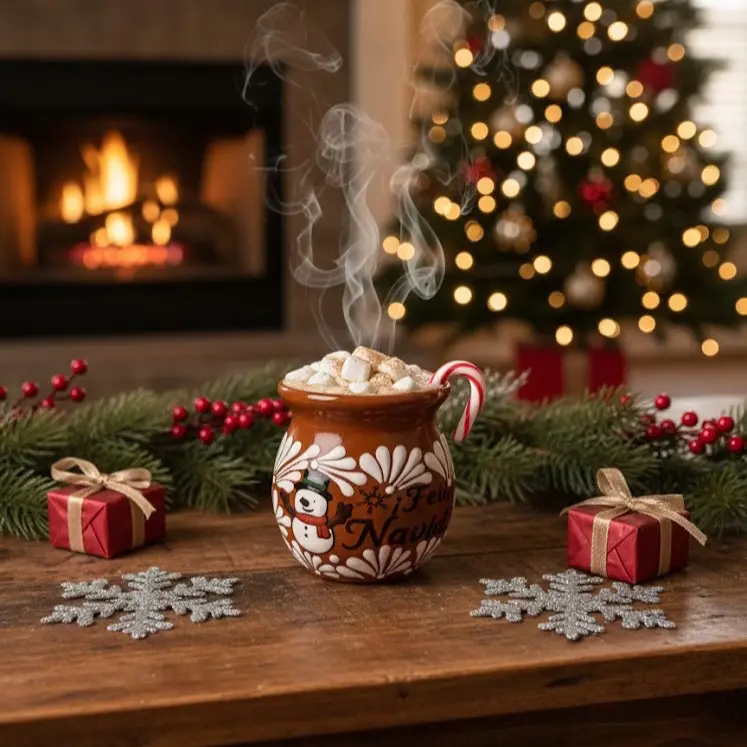 Snowman Christmas Cup Mug Coffee Ceramic Mexican Handmade for Hot Cold Drinks Gift Friendly Unique Touch