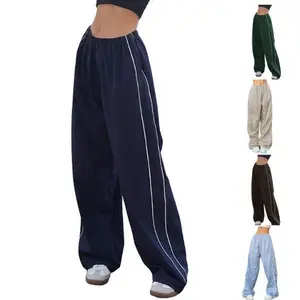 Women's Parachute Wideleg Pants Baggy Y2K Elastic Waist Wide Leg Track Pants Trousers Casual