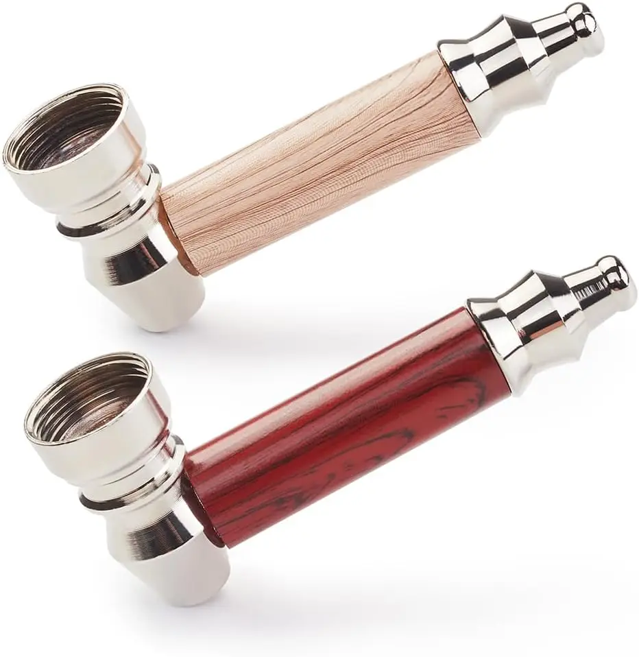 3-Inch Realistic Wood Grain Smoking Pipe Kit, 2-Piece Set with Cleaner, Tamper Tool & Black Storage Bag (Home Supplies Lighter Accessories)