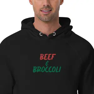 Unisex Embroidered "BEEF & BROCCOLI" Eco Raglan Hoodie