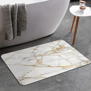 Graplife - Stone Bath mat, Diatomaceous Earth Shower Mat, Non-Slip Super Absorbent Quick Drying Bathroom Floor Mat, Natural, Easy to Clean（Ink Style）