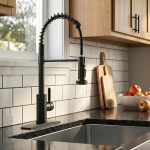 FORIOUS High Arc Durable Steel Water-Saving Kitchen Tap with 2-Mode Pull-Down Sprayer, Single Handle Pull-Out Faucet for Farmhouse, RV Utility Rooms, Water-Saving Kitchen Taps