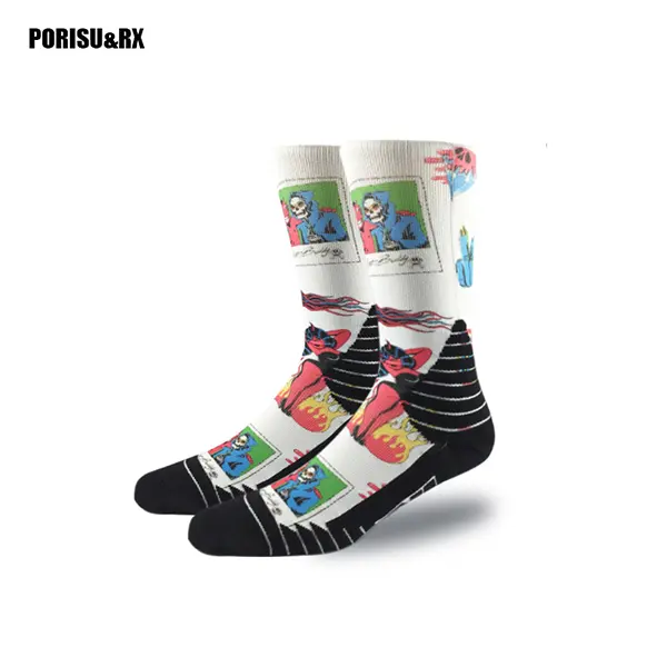 Men's Youth Basketball Sports Socks Personalized Street Trend Graffiti Print Breathable Sweat Absorption Cushioning Sports Equipment Wearing Accessories
