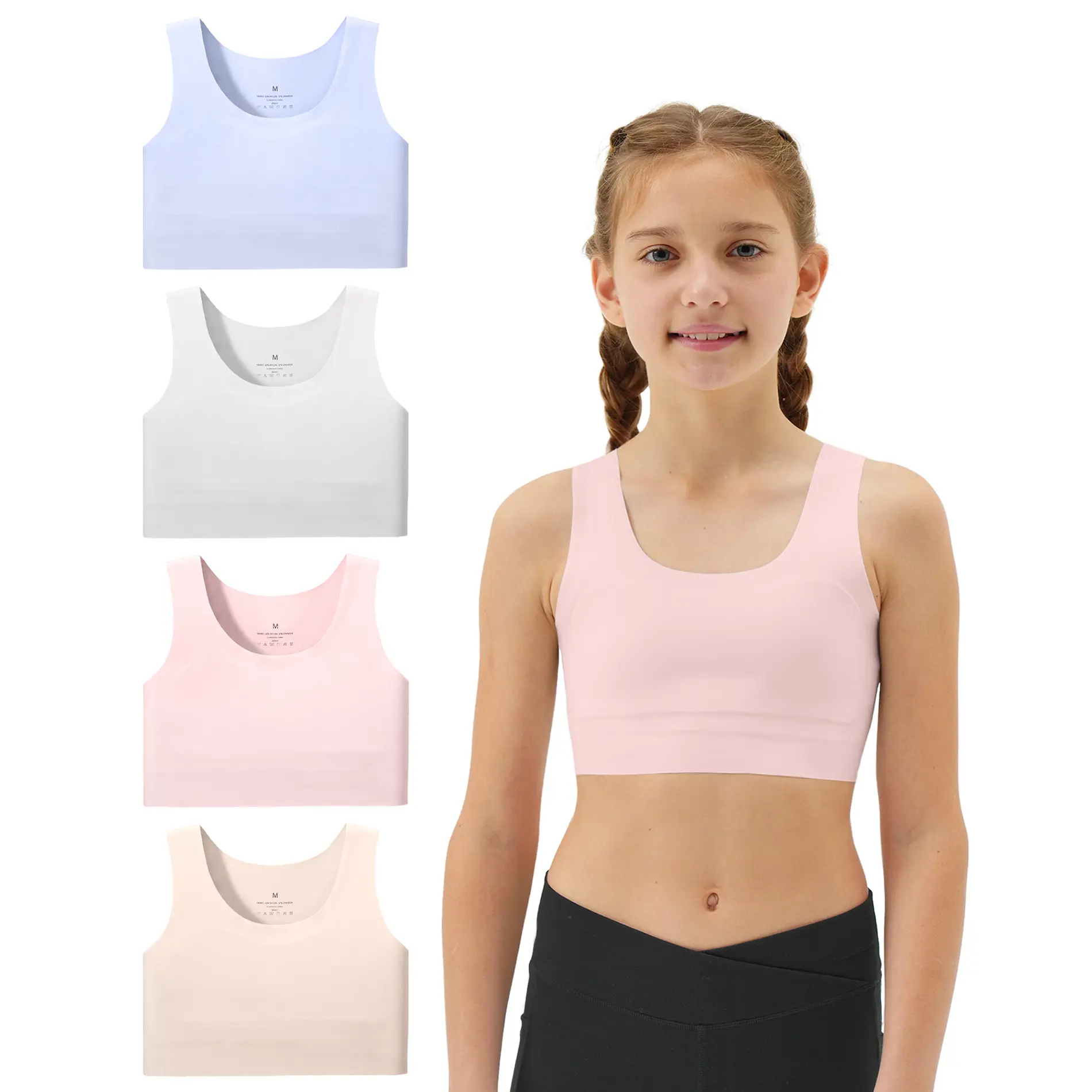 Sascina Girls Soft First Training Bras 7-12 Seamless First Bra Girls Sports Bras Longline Crop - No Pads, Chest Double Lined [207],back to school,back to school shopping