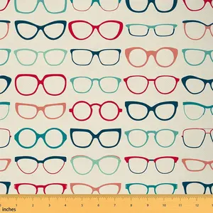 Feelyou Retro Glasses Pattern Vintage Style Fabric, 1yd Upholstery Fabric for Home DIY Projects