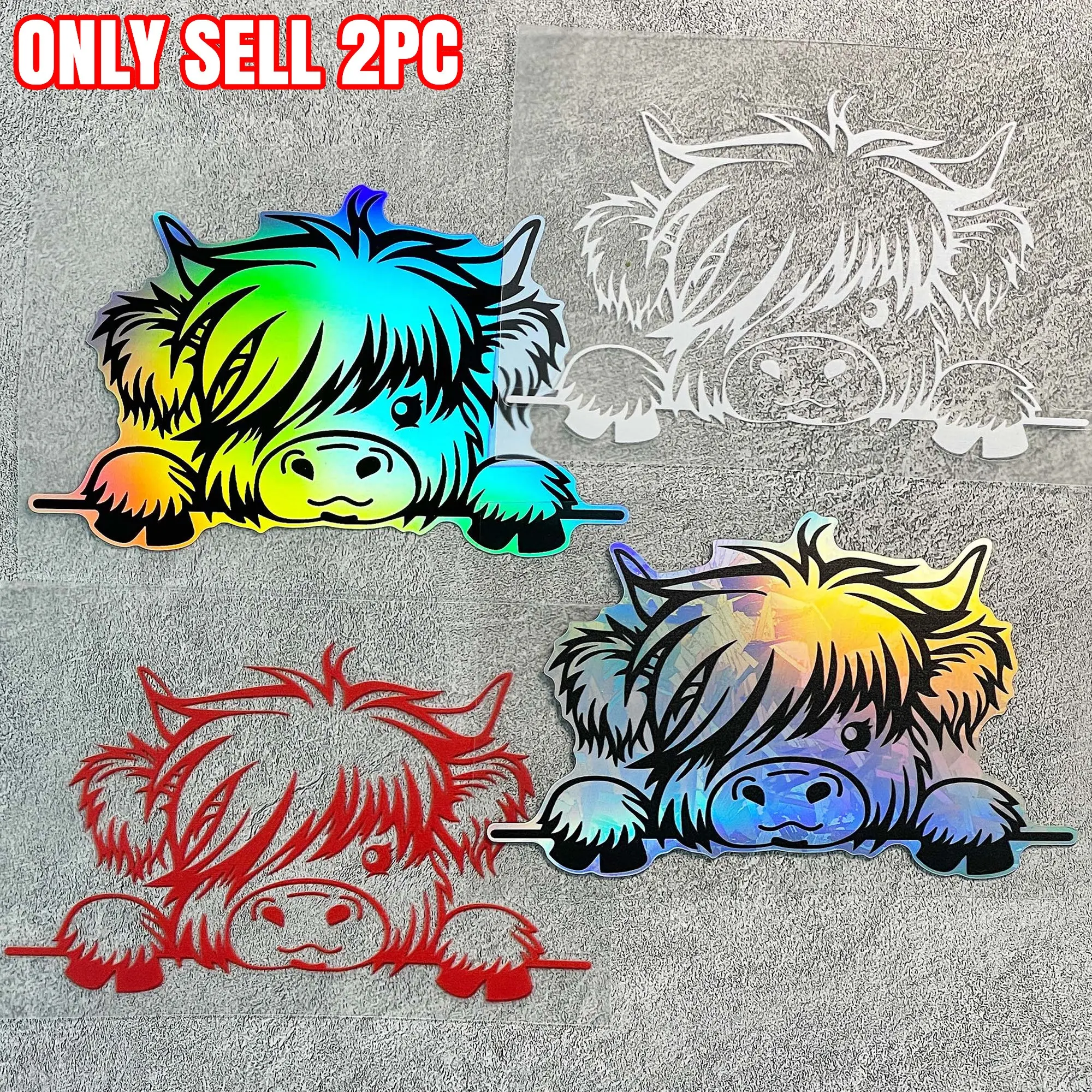 2PCS Highland Cattle Peeking Stickers, Cartoon Animal Stickers, Universal Car Sticker, Car Decals, Automotive Decals, Durable Waterproof Vinyl Stickers, Waterproof Decal, Suitable for Car Windows, Bumpers, To Decorate Your Car and Motorcycle