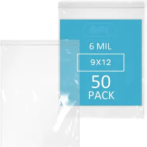- 9" x 12" Reclosable Zip Bags, 6 Mil Extra Heavy-Duty - Pack of 50, Clear Plastic Zipper Lock Bags, Resealable  Baggies For Clothing, Tools,  Objects, Packaging & Storage.