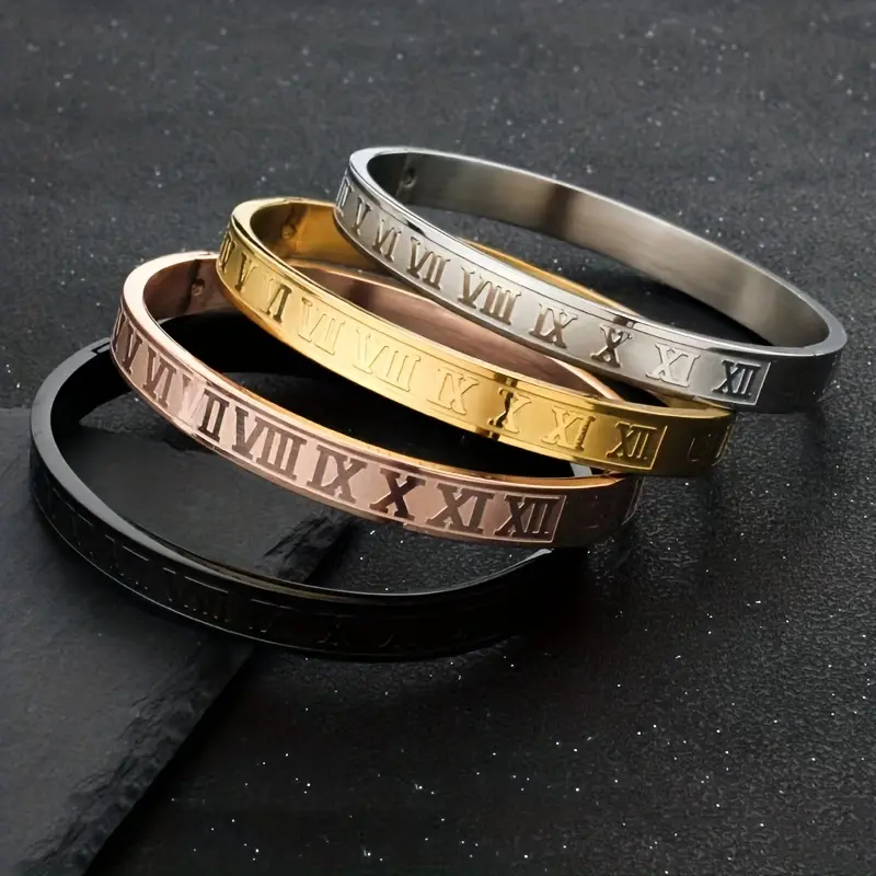 Couples' Stainless Steel Roman Numeral Alphabet Bracelets Bangles - Punk Look, Durable Titanium Steel, Fashionable Bracelet, Arm Candy Accessories, Costume Jewelry for Everyday Wear & Special Occasions, Couples Bracelets