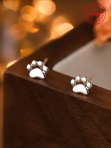 S999 Silver Cute Cat Claw Print Stud Earrings Jewelry Fashionable Women's Jewelry Party Casual Elegant Gift for Birthday Daily Wear Accessories
