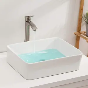 2024 1 count 19" X 15" Countertop Rectangle Vessel Sink, Above Counter Ceramic Hand Wash Basin Vanity Sink, Bathroom Sanitary Ware Art Basin Vessel Sink Bowl, White
