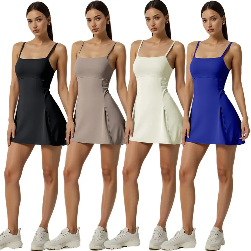 Women's Sports Dress with Built-In Bra Adjustable Straps Side Slit High-Low Hem for Golf Yoga Tennis Outdoor Activewear Stretchy Fabric for Tummy Control Support Yoga Apparel