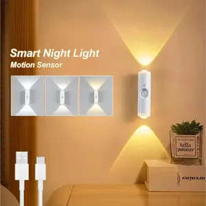 USB Rechargeable Wall Mounted LED Light, Smart Sensor 3-Color Wall Lamp, Modern Night Light for Bedroom, Hallway, Office & Corridor