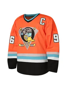 Orange Black Ice Hockey Jersey, Front Duck Hockey Pattern Sleeve 6/9 Back CONWAY 96 Unisex Fan Wear