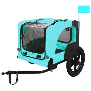 Dog Bicycle Trailer, Portable Folding Pet Carrier Cart with Quick Release Wheels, Non-Slip Floor, Reflectors & Mesh Windows for Safe and Breathable Rides