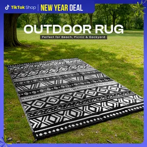 Utopia Home Waterproof Outdoor Rug for Patio, Reversible Plastic Straw Mat for Camping, Balcony, Picnics – 6x9 & 9x12 ft in Black & White, Grey, Navy Colors