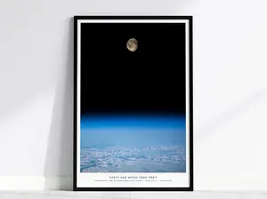 Earth and Moon Orbit Poster | NASA ISS View Wall Art Print