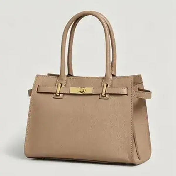 Scarlet Sax Italian Calfskin Leather Top Handle Satchel – Beige