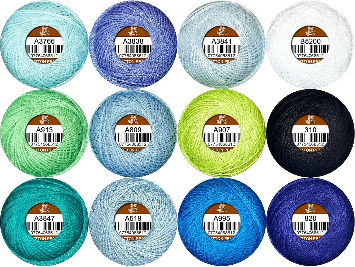 Double Mercerized Egyptian Long Staple Cotton Pearl Thread Ball 10 Grams Rainbow Color Embroidery Thread 12 Colors per Box for Crochet Hardanger Cross Stitch Hand Embroidery,Bluegreen Series Gift
