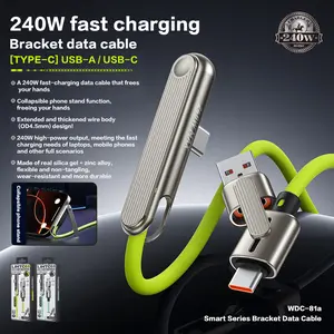 Transformable 2-in-1 Design Super Fast Charge 240W Fast Charging Bracket Data Cable with Type-C / USB-A / USB-C Interfaces and Collapsible Phone Stand