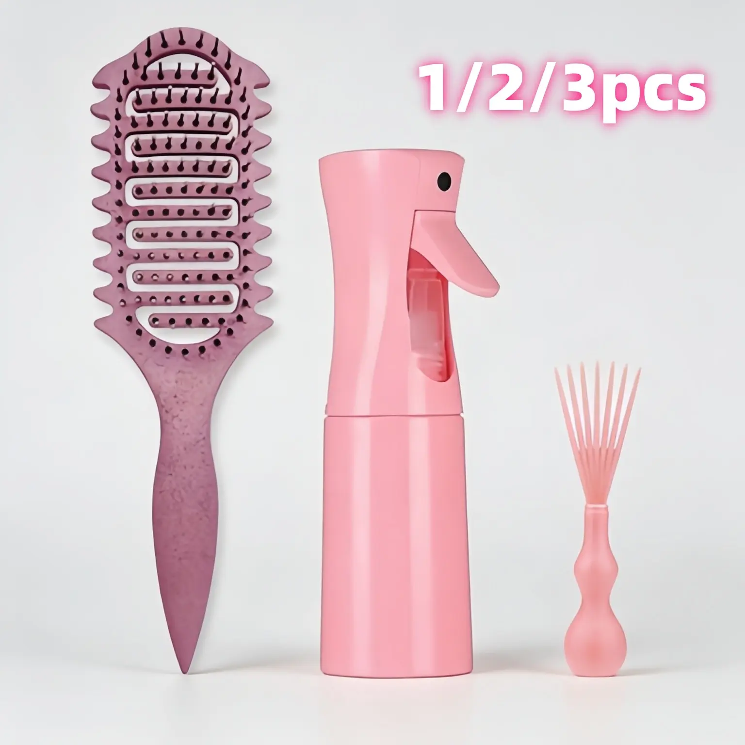 Curly Hair Detangling Brush with Spray Bottle & Scalp Massager – Detangle, Define Curls, Reduce Frizz, Evenly Mist for Perfect Curl Routine on Wet & Dry Hair Curly Hair Detangler Brush