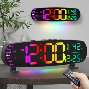 Digital Wall Clock, 13.7 Inch Large LED Display with Temperature and Date, Remote Control, Auto Dimming RGB Night Light, , Timer and DST
